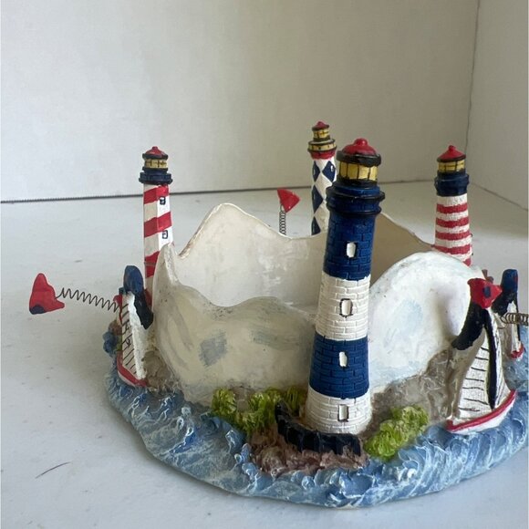 Candle Holder Nautical-Themed Lighthouse Sailboat and Flying Birds Resin - Picture 4 of 10